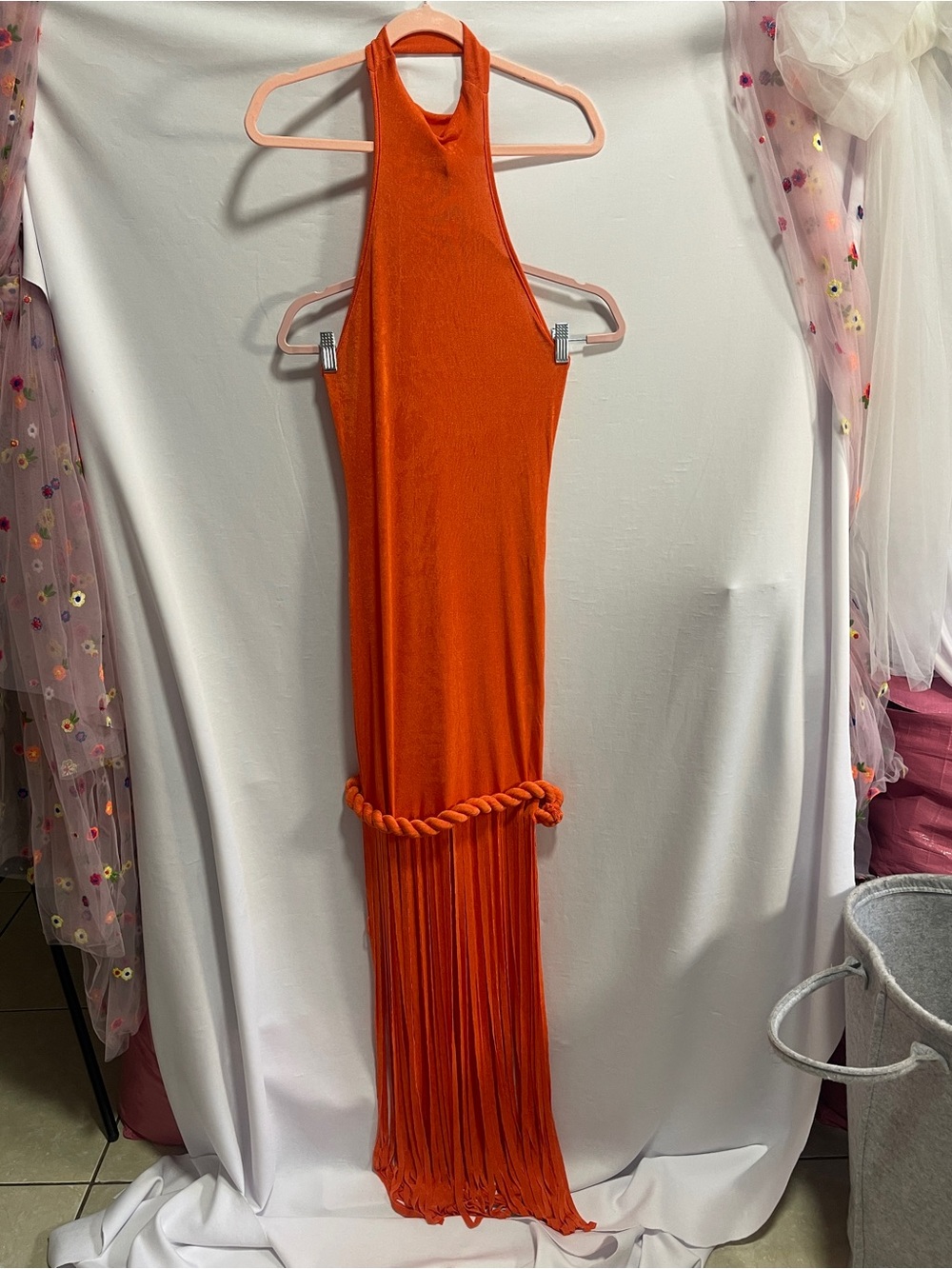 Orange Halter Fringe cover up  - Unbranded